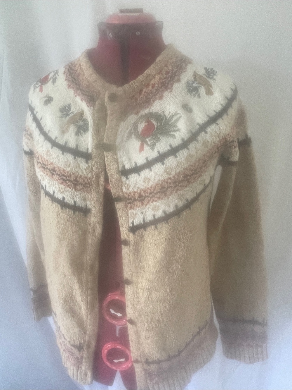 TanJay Beige and Cream Embroidered Nordic Cardigan